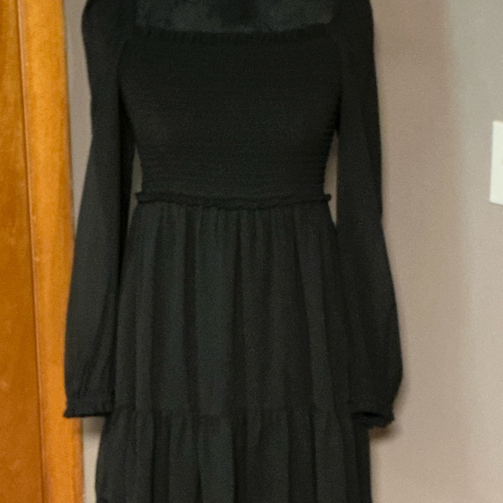 Beyond Words Fitted Top Black Mini Fit And Flare Dress Sheer Long Sleeves Size M